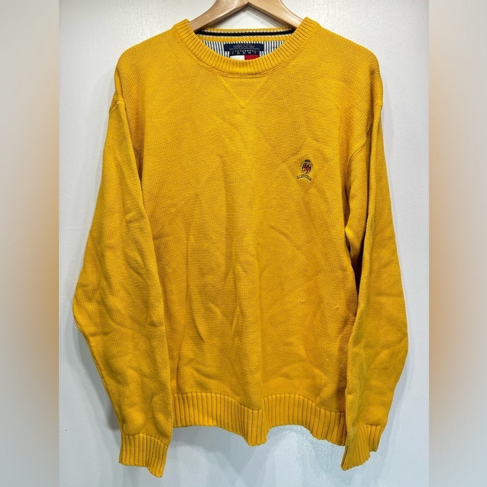 Tommy Hilfiger Dark Yellow Crewneck 100% Cotton Sweater with Crest Logo Size XL